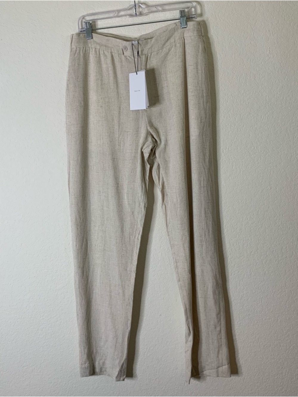 Raith Mens cami linen straight leg trouser in oatmeal L NWT